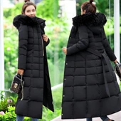 Kışlık Uzun Kürklü Kapüşonlu Kadın Şişme Mont thumbnail 3