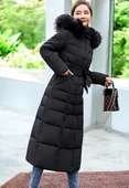 Kışlık Uzun Kürklü Kapüşonlu Kadın Şişme Mont thumbnail 5