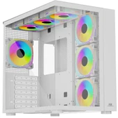 PowerBoost PB-SS02W Sea View USB 3.0, ATX 7 x ARGB Fanli, Beyaz Kasa PSU Yok - 1