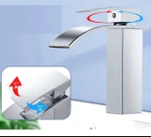 LAVABO BATARYASI KROM ŞELALE KARE GÖVDE EĞİMLİ HAVZA BANYO ARMATÜR ÇİFT GİRİŞ MUSLUK LÜKS ERGONAMİK - 6