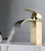 LAVABO BATARYASI MAT GOLD ŞELALE KARE GÖVDE EĞİMLİ HAVZA BANYO ARMATÜR ÇİFT GİRİŞ MUSLUK LÜKS ERGONOMİK - 3
