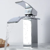 LAVABO BATARYASI KROM ŞELALE KARE GÖVDE EĞİMLİ HAVZA BANYO ARMATÜR ÇİFT GİRİŞ MUSLUK LÜKS ERGONAMİK - 3