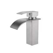 LAVABO BATARYASI INOX ŞELALE KARE GÖVDE EĞİMLİ HAVZA BANYO ARMATÜR ÇİFT GİRİŞ MUSLUK LÜKS MAT GRİ - 5