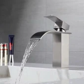 LAVABO BATARYASI INOX ŞELALE KARE GÖVDE EĞİMLİ HAVZA BANYO ARMATÜR ÇİFT GİRİŞ MUSLUK LÜKS MAT GRİ - 1