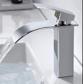 LAVABO BATARYASI KROM ŞELALE KARE GÖVDE EĞİMLİ HAVZA BANYO ARMATÜR ÇİFT GİRİŞ MUSLUK LÜKS ERGONAMİK - 1