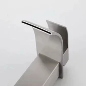 LAVABO BATARYASI INOX ŞELALE KARE GÖVDE EĞİMLİ HAVZA BANYO ARMATÜR ÇİFT GİRİŞ MUSLUK LÜKS MAT GRİ - 4