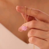 Vaoov 925 Ayar Gümüş Pembe Kristal Taşlı Lotus Kolye thumbnail 1