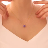 Vaoov 925 Ayar Gümüş Mor Kristal Taşlı Lotus Kolye - 3