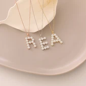 Vaoov 925 Ayar Gümüş Harfli İnci Kolye thumbnail 1