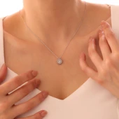 Vaoov 925 Ayar Gümüş Beyaz Taşlı Zarif Lotus Çiçeği Kolye thumbnail 3