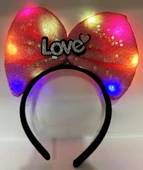 Led Işıklı 3 Farklı Fonksiyonda Yanan Gümüş Love Yazılı Fuşya Pembe Fiyonk Taç 20X17 cm - 1