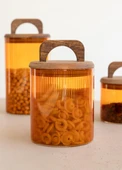 The Mia The Mia Akasya Kulplu Cam Kavanoz Seti Amber 4 Parça 700 ml - 2