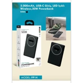FP14 5000 mAh 20WATT Usb-C LED Işıklı Wireless Slim Taşınabilir Kablosuz Powerbank thumbnail 5