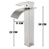 İNOX ÇANAK LAVABO BATARYASI OVAL ÇIKIŞ YÜKSEK HAVZA MODEL UZUN ÇİFT GİRİŞ MUSLUK BANYO MAT GRİ - 7
