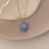 Vaoov 925 Ayar Gümüş Mavi Taşlı Lotus Çiçeği Kolye - 3