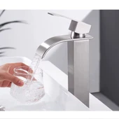 İNOX ÇANAK LAVABO BATARYASI OVAL ÇIKIŞ YÜKSEK HAVZA MODEL UZUN ÇİFT GİRİŞ MUSLUK BANYO MAT GRİ - 1