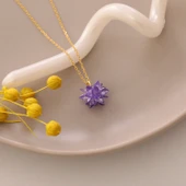 Vaoov 925 Ayar Gümüş Mor Kristal Taşlı Lotus Kolye - 2