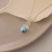 Vaoov 925 Ayar Gümüş El Yapımı Murano Camı Nazarlı Emzik Kolye - 2