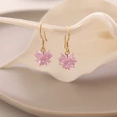 Vaoov 925 Ayar Gümüş Pembe Kristal Taşlı Lotus Küpe thumbnail 1