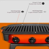 Lava Döküm Dikdörtgen Mangal Izgara Set Döküm Demir Yekpare Çift Kulplu Ölçü 36x45cm. Turuncu - 7