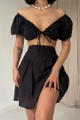Siyah Brode Crop Ve Mini Etek Takım - 3