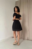 Siyah Brode Crop Ve Mini Etek Takım - 4