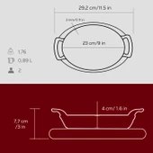 Lava Döküm Oval Sahan Döküm Demir Yekpare Çift Kulplu Kayın Servis Ahşabı Ölçü 23x17cm.  Kırmızı thumbnail 5