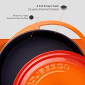 Lava Döküm Çok Amaçlı Yayvan Tencere Döküm Demir Kapak Heritage Serisi Çap(Ø)28cm.  Turuncu thumbnail 5