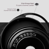 Lava Döküm Çok Amaçlı Yayvan Tencere Döküm Demir Kapak Heritage Serisi Çap(Ø)28cm.  Siyah thumbnail 5