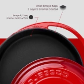 Lava Döküm Çok Amaçlı Yayvan Tencere Döküm Demir Kapak Heritage Serisi Çap(Ø)28cm.  Kırmızı thumbnail 5