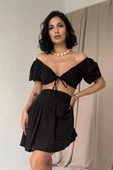 Siyah Brode Crop Ve Mini Etek Takım - 2