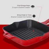 Lava Döküm Kare Izgara Tava Döküm Demir Yekpare Saplı Ölçü 20x20cm.  Kırmızı thumbnail 6