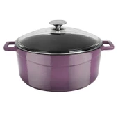 Lava Döküm Yuvarlak Tencere Cam kapaklı. Glaze Çap(Ø)28cm.  Mor thumbnail 1
