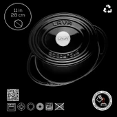 Lava Döküm Oval Tencere Döküm Demir Kapak Heritage Serisi Ölçü 22x28cm.  Siyah thumbnail 5