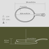 Lava Döküm Oval Fajita Tabağı Döküm Demir Yekpare Saplı Kayın Servis Ahşabı Ölçü 17x23cm. thumbnail 3