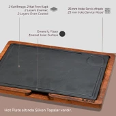 Lava Döküm Ahşap ve Döküm Demir Hot Plate Servis Tahtası. Ölçü 22x33cm. - 4