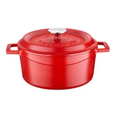 Lava Döküm Yuvarlak Tencere Döküm Demir Yekpare Kulplu Spring Serisi Çap(Ø)24cm.  Kırmızı thumbnail 1