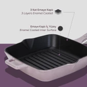 Lava Döküm Kare Izgara Tava Döküm Demir Yekpare Saplı Ölçü 20x20cm.  Mor thumbnail 6