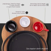 Lava Döküm Yuvarlak Sahan Döküm Demir Yekpare Çift Kulplu Kayın Servis Ahşabı Çap(Ø)20cm. (Sos kapları dahil değildir.) thumbnail 4