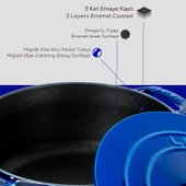 Lava Döküm Yuvarlak Tencere Döküm Demir Kapak Experience Majolik Serisi Çap(Ø)28cm  Mavi thumbnail 6