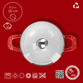 Lava Döküm Mini Wok Yekpare Kulplu Cam Kapaklı Edition Serisi Çap(Ø)16cm.  Kırmızı thumbnail 5