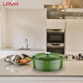 Lava Döküm Oval Tencere. Trendy Serisi Ölçü 25x31cm.  Yeşil thumbnail 7