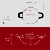 Lava Döküm Mini Wok Yekpare Kulplu Cam Kapaklı Çap(Ø)16cm.  Kırmızı - 4