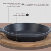 Lava Döküm Yuvarlak Servis Tabağı ve Ahşap altlığı. Çap(Ø)16cm. - 4