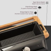 Lava Döküm Ekmek Tenceresi / Kayın Ağacı Servis Standı / Terrine Serisi. Ölçü 11x29cm.  Siyah thumbnail 6