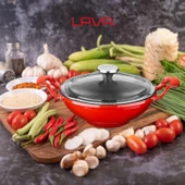 Lava Döküm Mini Wok Yekpare Kulplu Cam Kapaklı Çap(Ø)16cm.  Kırmızı - 6