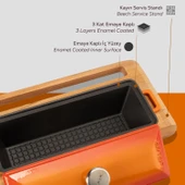 Lava Döküm Ekmek Tenceresi / Kayın Ağacı Servis Standı / Terrine Serisi. Ölçü 11x29cm.  Turuncu - 6