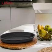 Lava Döküm Oval Servis Tabağı ve Ahşap altlığı.  Ölçü 15x25cm. - 5
