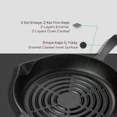 Lava Döküm Yuvarlak Izgara Tava Döküm Demir Yekpare Saplı Radyal Dokulu İç Yüzey Çap(Ø)28cm. - 6
