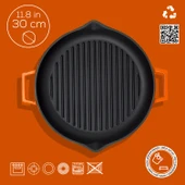Lava Döküm Yuvarlak Izgara Tavası Döküm Demir Yekpare Çift Kulplu Çap(Ø)30cm.  Turuncu thumbnail 4